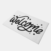 Begrüßungsskript mit Schwarzweiß-Handschrift Fußmatte (Schrägansicht)