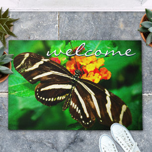 Begrüßungsskript Schwarz-weiß Strip Butterfly Foto Fußmatte