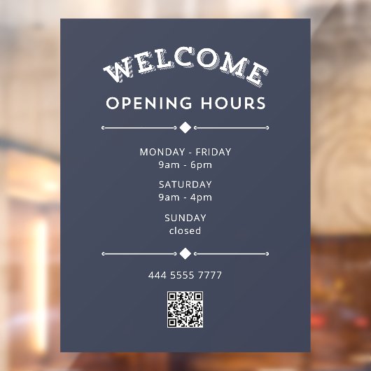 Begrüßungsstunden mit QR Code Weiß auf Grau Fensteraufkleber (Blatt 2)