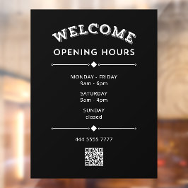 Begrüßungsstunden mit QR Code Weiß auf schwarz Fensteraufkleber