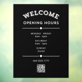 Begrüßungsstunden mit QR Code Weiß auf schwarz Fensteraufkleber (Blatt 3)