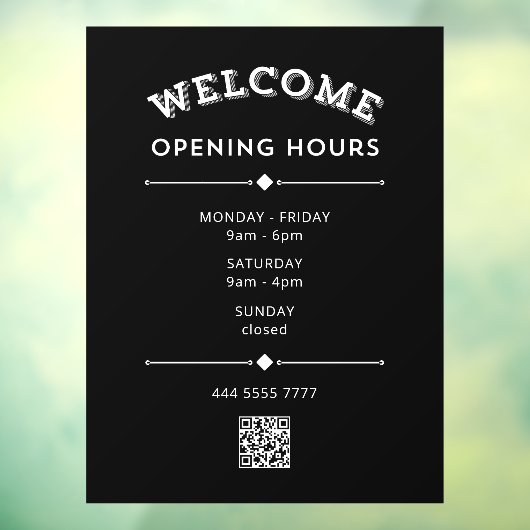 Begrüßungsstunden mit QR Code Weiß auf schwarz Fensteraufkleber (Blatt 3)