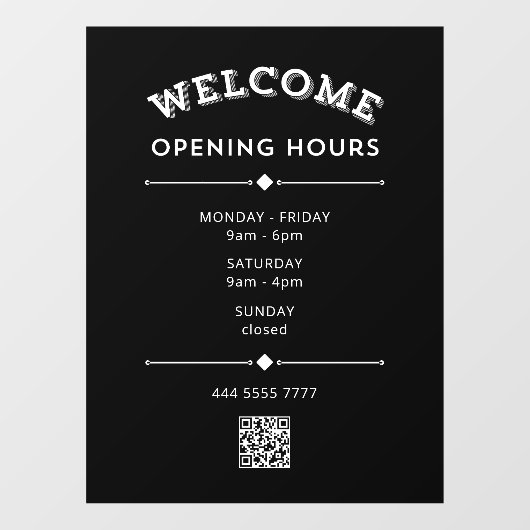 Begrüßungsstunden mit QR Code Weiß auf schwarz Fensteraufkleber (Blatt)