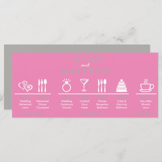 Begrüßungstablett in grauer und rosa Hochzeitschri (Vorne/Hinten)
