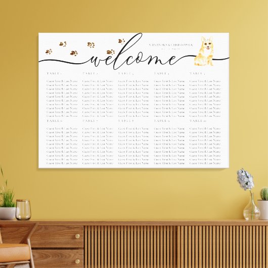 Begrüßungstablett-Tischnummern von Corgi Leinwanddruck (Insitu (Wohnzimmer))