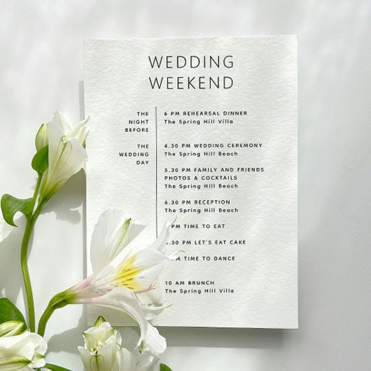 Begrüßungstasche. Zeitplan für das Wochenende Einladung