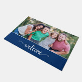 Begrüßungstext mit Familientext, blau Fußmatte (Schrägansicht)