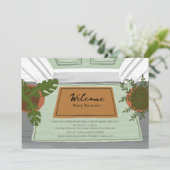 Begrüßungstür Mat Green Neutral Baby Dusche Einladung (Stehend Vorderseite)