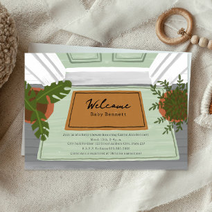 Begrüßungstür Mat Green Neutral Baby Dusche Einladung