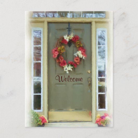 Begrüßungstür Neue Zuhause, nur verschoben Postkar Ankündigungspostkarte (Vorderseite)