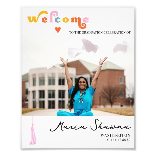 Begrüßungsunterschrift der Retro Graduation Party Fotodruck (Vorne)