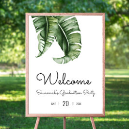 Begrüßungsunterschrift der Tropical Green Leaf Gra Poster