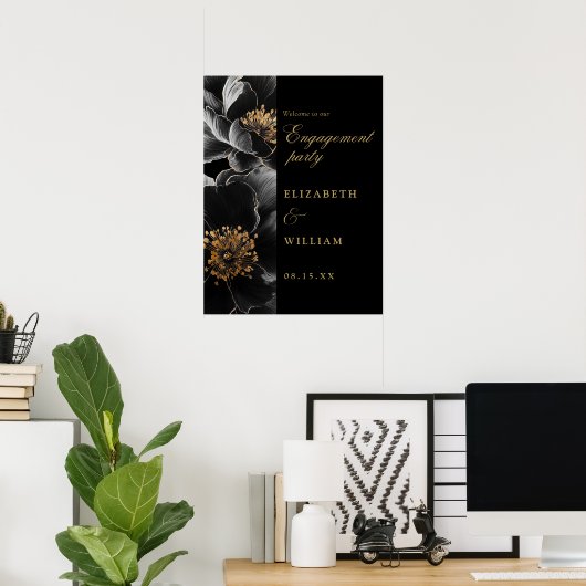 Begrüßungsunterschrift für Black Gold Floral Poster (Heimbüro)