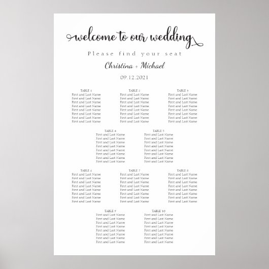 Begrüßungszeichen | 10 Tabellen | Sitzdiagramm Poster (Vorne)
