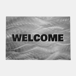 Begrüßungszeichen auf Abstrakt gebürstetem Metall Fußmatte
