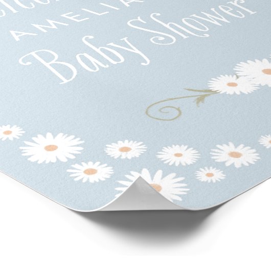 Begrüßungszeichen Blue Boho Daisy Baby Dusche Poster (Ecke)