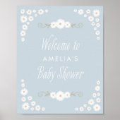 Begrüßungszeichen Blue Boho Daisy Baby Dusche Poster (Vorne)