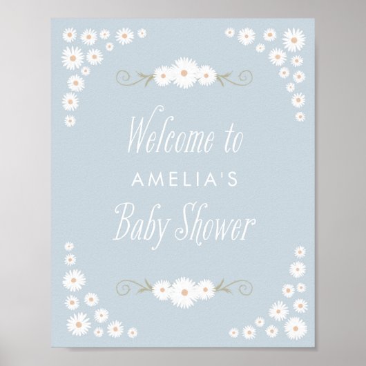 Begrüßungszeichen Blue Boho Daisy Baby Dusche Poster (Vorne)