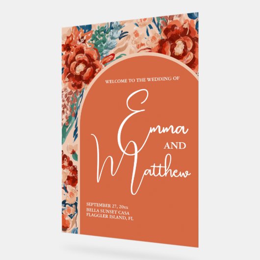 Begrüßungszeichen | Boho Terracotta Floral Acrylschild (Winkel)