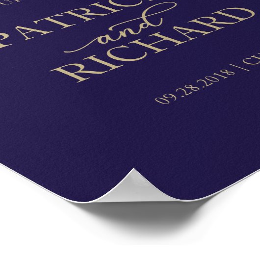Begrüßungszeichen | Chic Gold Script Navy Blue Poster (Ecke)