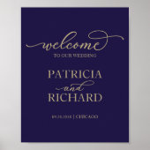 Begrüßungszeichen | Chic Gold Script Navy Blue Poster (Vorne)