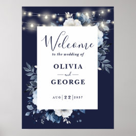 Begrüßungszeichen der Blue String Light Floral Poster