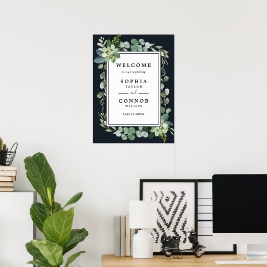 Begrüßungszeichen der Blue Succulent Wedding Mitte Poster (Heimbüro)