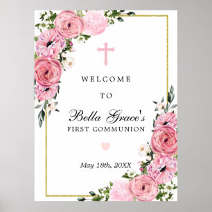 Begrüßungszeichen der ersten Kommune Pink Floral Poster