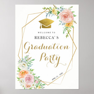 Begrüßungszeichen der Graduierungspartei Blumen un Poster