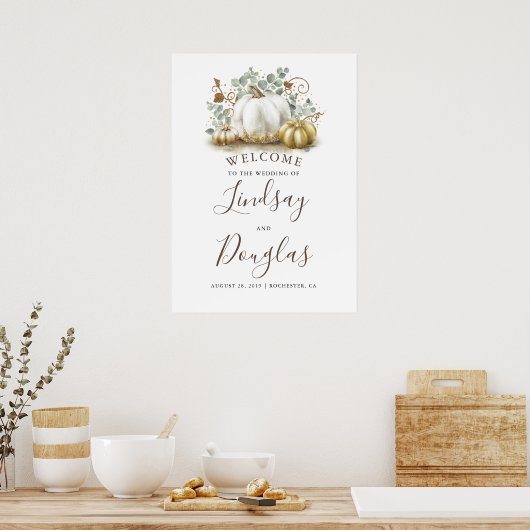 Begrüßungszeichen der Hochzeit im Herbst Gold und Poster (Küche)
