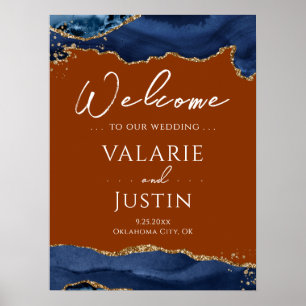 Begrüßungszeichen der Hochzeit von Navy Blue Agate Poster