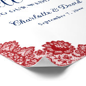 Begrüßungszeichen der Hochzeitsfeier in blau und r Poster (Ecke)