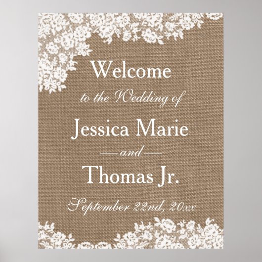 Begrüßungszeichen der Kollektion Burlap & Lace Wed Poster (Vorne)