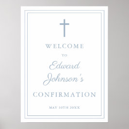 Begrüßungszeichen der modernen Blue Border-Bestäti Poster