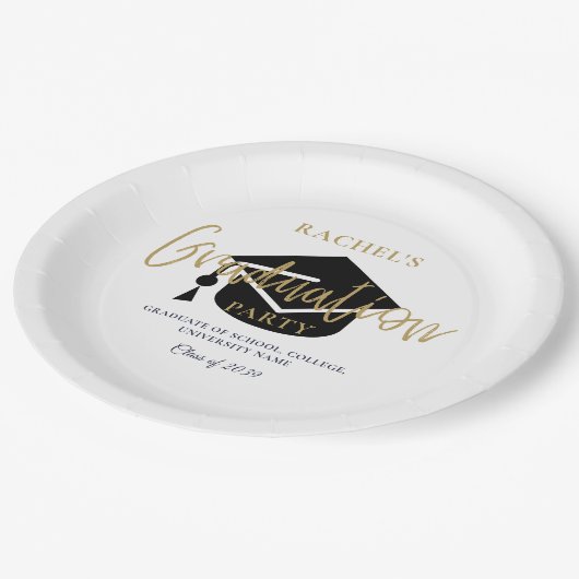 Begrüßungszeichen der modernen Gold Script Graduat Pappteller (Schrägansicht)