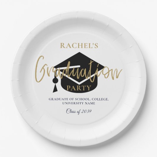 Begrüßungszeichen der modernen Gold Script Graduat Pappteller (Vorderseite)