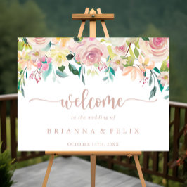Begrüßungszeichen der Rose Gold Spring Floral Wedd Poster
