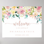 Begrüßungszeichen der Rose Gold Spring Floral Wedd Poster (Vorne)