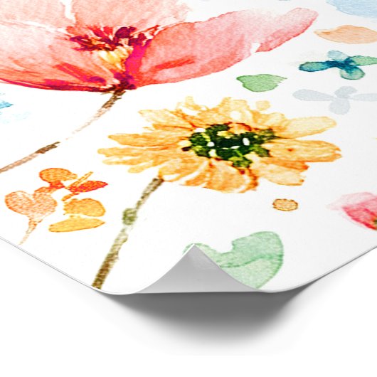 Begrüßungszeichen der Wildblume Wasserfarbe Poster (Ecke)