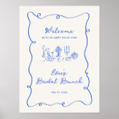Begrüßungszeichen des handgezeichneten Blue Bridal Poster (Vorne)
