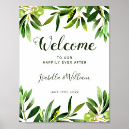 Begrüßungszeichen | Elegant Olive Boho Garden Wedd Poster