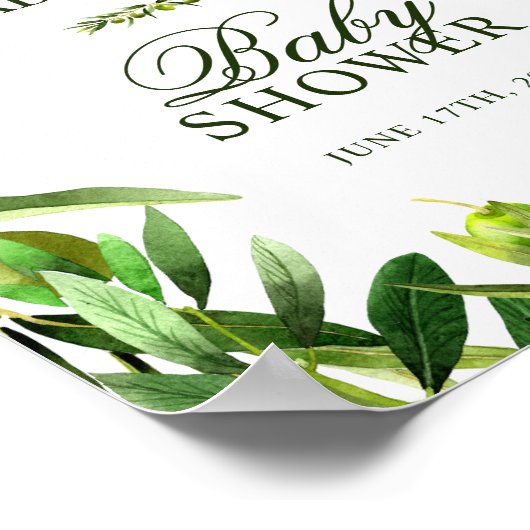 Begrüßungszeichen | Elegante Olive Boho Babydusche Poster (Ecke)