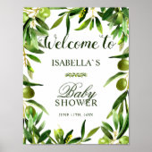 Begrüßungszeichen | Elegante Olive Boho Babydusche Poster (Vorne)