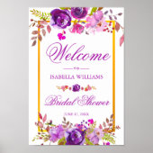 Begrüßungszeichen | Eleganter Chic Gold Lila Blüte Poster (Vorne)