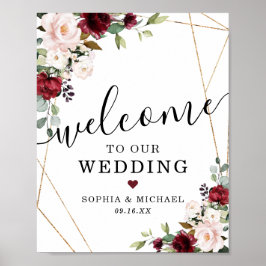 Begrüßungszeichen für abstraktes Gold Burgund Blus Poster