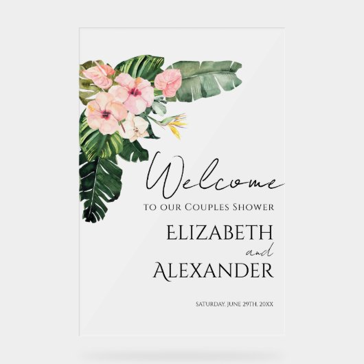 Begrüßungszeichen für Acrylkaffees | tropisch Acrylschild (Vorderseite)