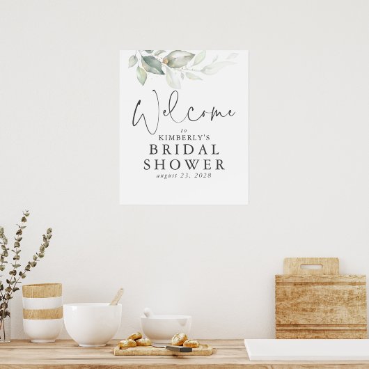 Begrüßungszeichen für Aquarellgrün und Gold-Blätte Poster (Küche)