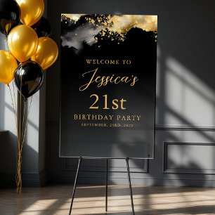 Begrüßungszeichen für Black and Gold Geburtstagsfe Acrylschild