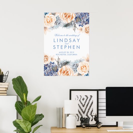 Begrüßungszeichen für blaue und pfirsichfarbene Wr Poster (Heimbüro)