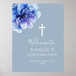 Begrüßungszeichen für blaue Wasserfarbe Poster